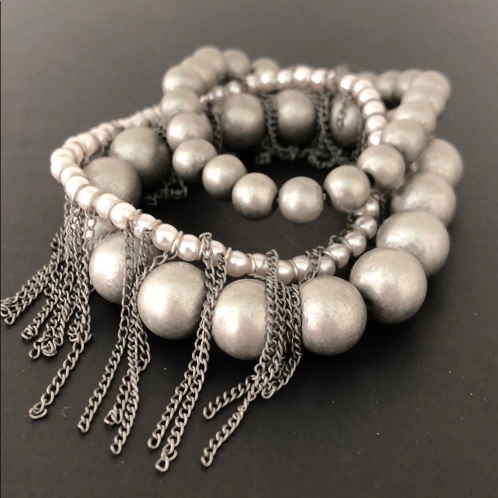 NWOT SILVER PEARL BRACELETS W/SILVER TONE CHAINS - Picture 5 of 7